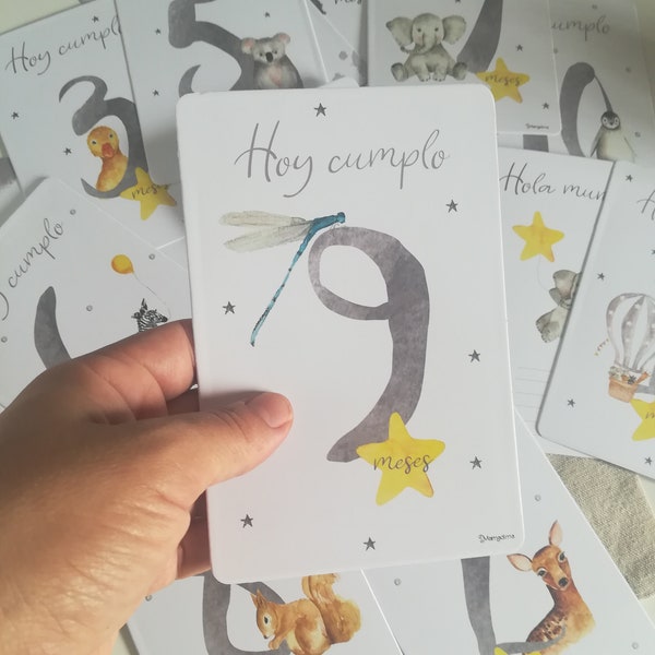 Tarjetas cumplemes, Tarjetas primer año del bebé, Primeros momentos del bebé, Regalo recien nacidos y embarazadas