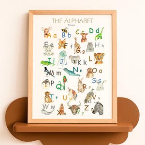 Nursery print SPANISH animal ALPHABET, watercolor kids room print, Children's alphabet, educational poster, kids room wall art image 3