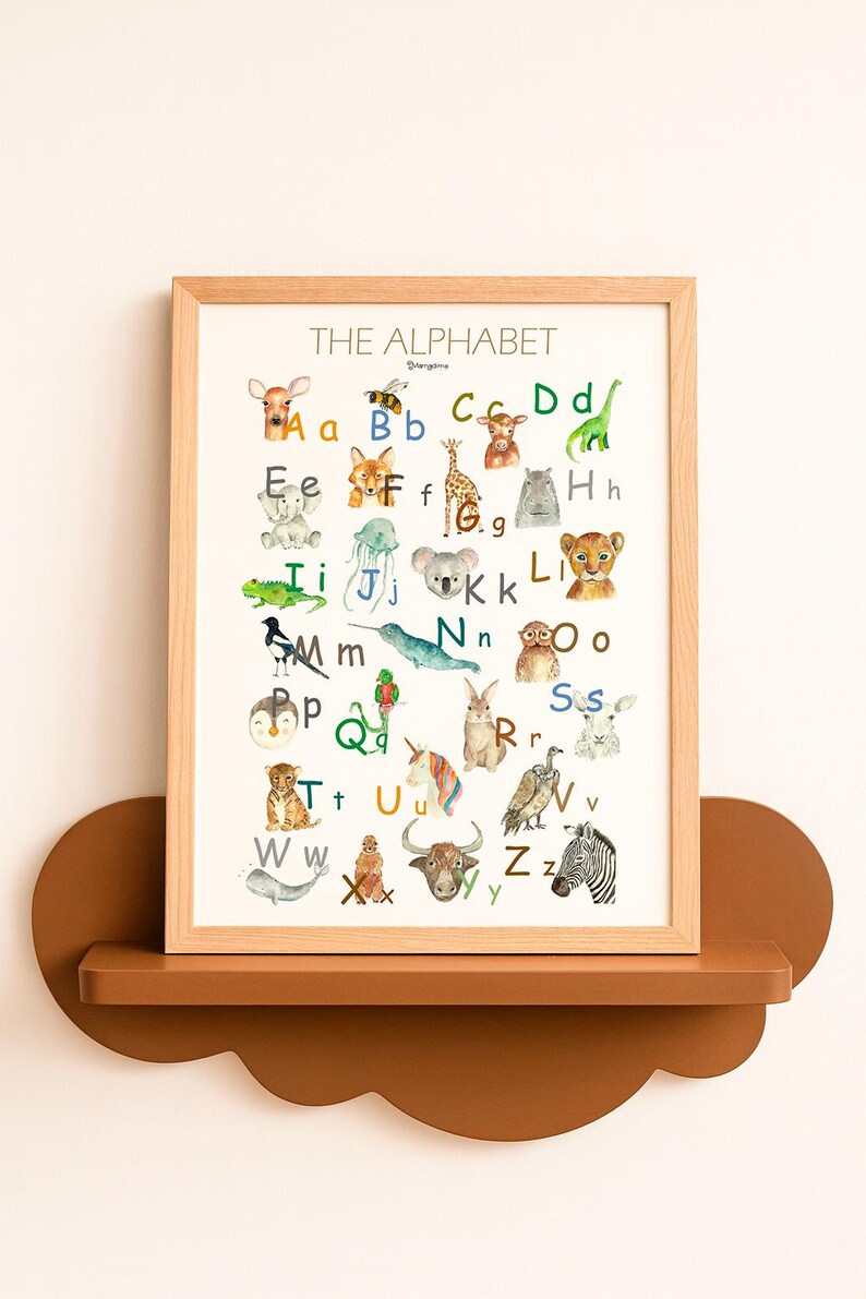 Nursery print SPANISH animal ALPHABET, watercolor kids room print, Children's alphabet, educational poster, kids room wall art image 3