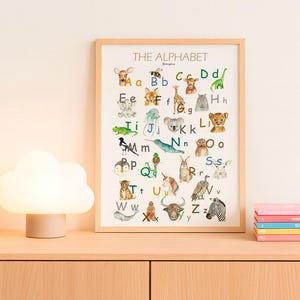 Nursery print SPANISH animal ALPHABET, watercolor kids room print, Children's alphabet, educational poster, kids room wall art image 4