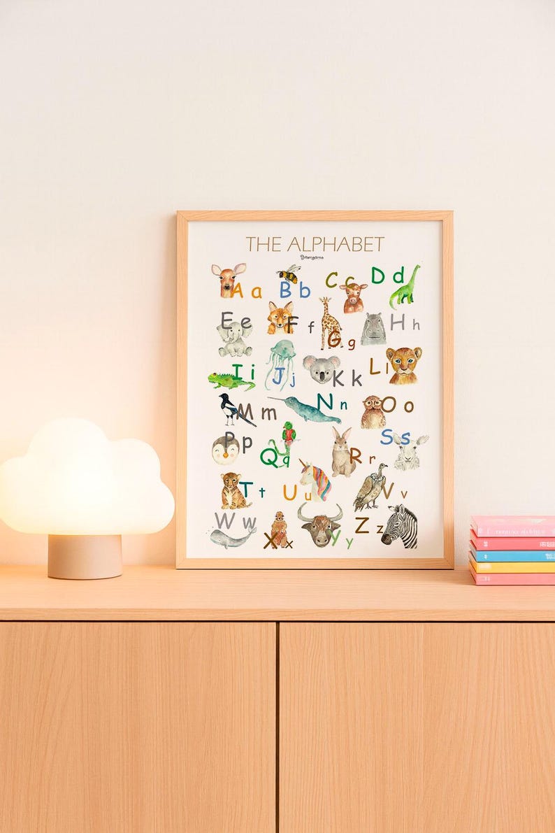 Nursery print SPANISH animal ALPHABET, watercolor kids room print, Children's alphabet, educational poster, kids room wall art image 4