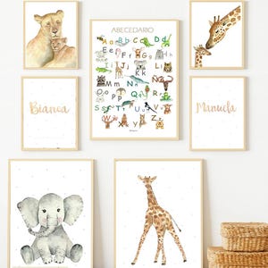 Nursery print SPANISH animal ALPHABET, watercolor kids room print, Children's alphabet, educational poster, kids room wall art image 7