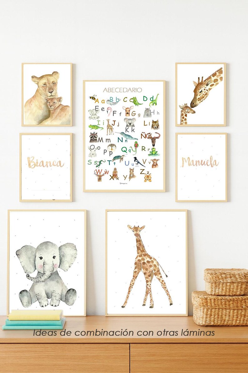 Nursery print SPANISH animal ALPHABET, watercolor kids room print, Children's alphabet, educational poster, kids room wall art image 7