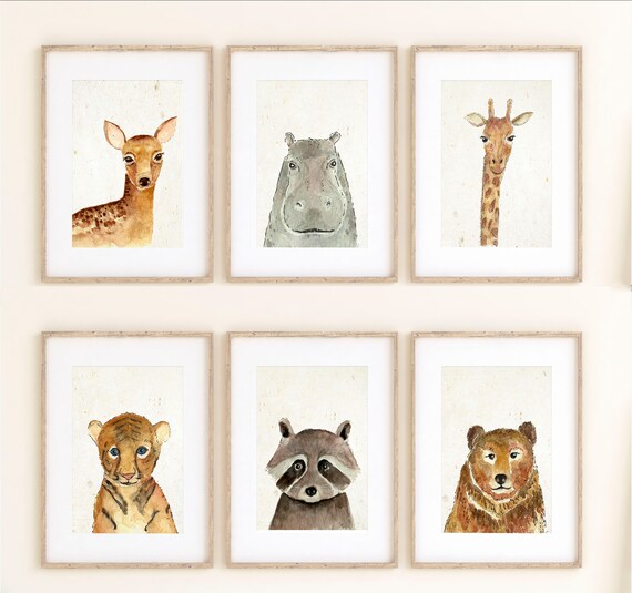 SET of 6 Nursery Prints Animals Portraits. Kids Printable Baby Etsy