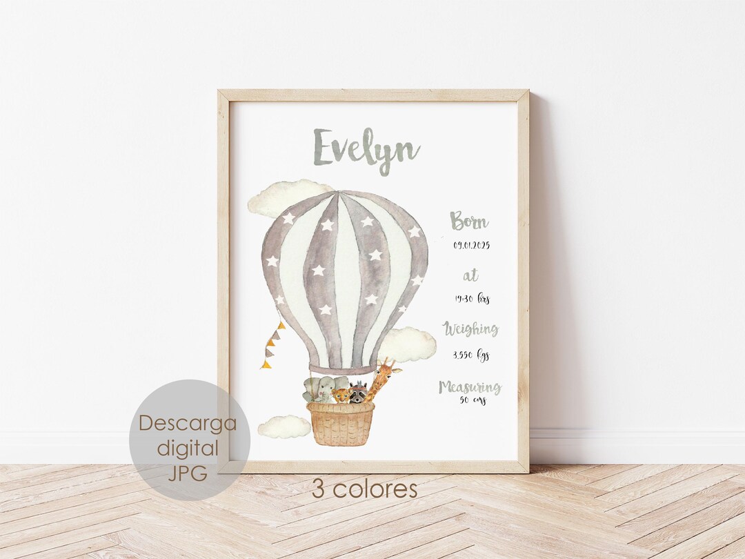 Personalized Baby Birth Announcement, Hot Air Balloon Name Print ...
