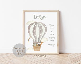 Digitale download van de geboorte van een baby, gepersonaliseerd afdrukbaar babyblad met informatie over de baby, babyshowercadeau, cadeau voor een nieuwe baby