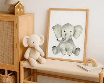 Personalized Watercolor Animal Nursery Print with Name, Baby Room Decor, Custom Kids Wall Art, Watercolor Nursery Poster
