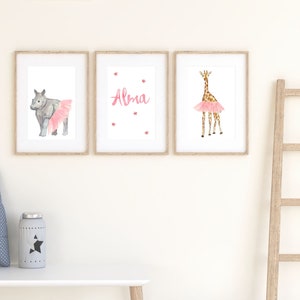 SET 3 personalisierte Kinderdrucke von Ballerinas mit Namen, dekorative Gemälde, Gemälde für Mädchenzimmer, Kinderdekoration