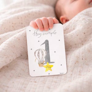 Tarjetas de hitos para bebés en español, Cumplemeses ilustrados en acuarela para el Recuerdo del primer año del recién nacido