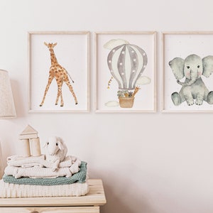 3er-Set Kinderdrucke, Heißluftballon-Druck, Geschenk für Babys, Dekorative Drucke von Kindertieren, Bilder für Kinder