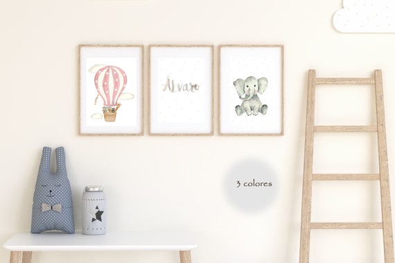 SET de 3 Láminas infantiles personalizadas, Cuadros decorativos, Decoración  para el bebé, Animales infantiles -  España