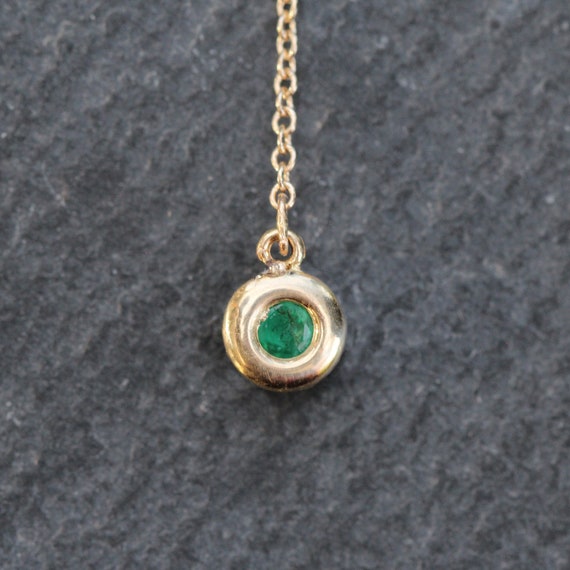14k Gold + Emerald Y Drop Necklace - image 3