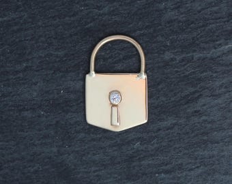 14k Gold + Diamond Padlock Pendant