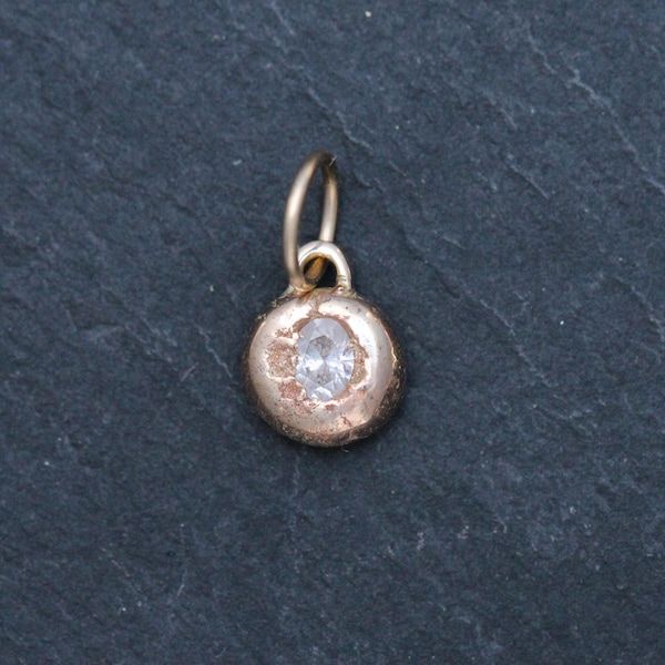 14k Gold + Oval Diamond Organic Bubble Nugget Charm