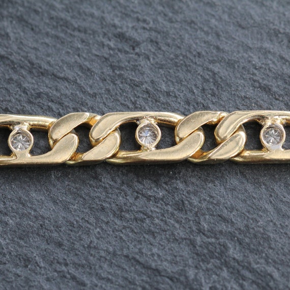 Unique HEAVY 18k Gold + Diamond Curb Link Chain B… - image 3