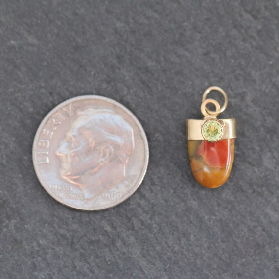 14k Gold Peridot + Bullet Cut Jasper Pendant - image 5