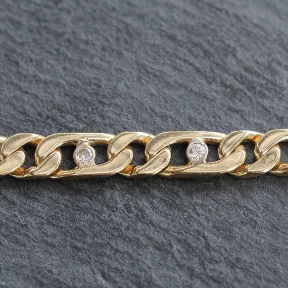 Unique HEAVY 18k Gold + Diamond Curb Link Chain B… - image 2
