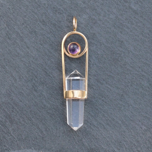 14k Gold Quartz Amethyst Pendulum Pendant