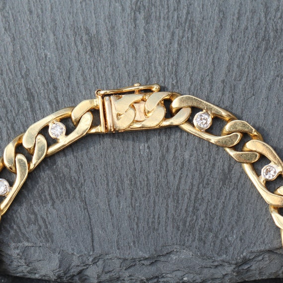 Unique HEAVY 18k Gold + Diamond Curb Link Chain B… - image 5