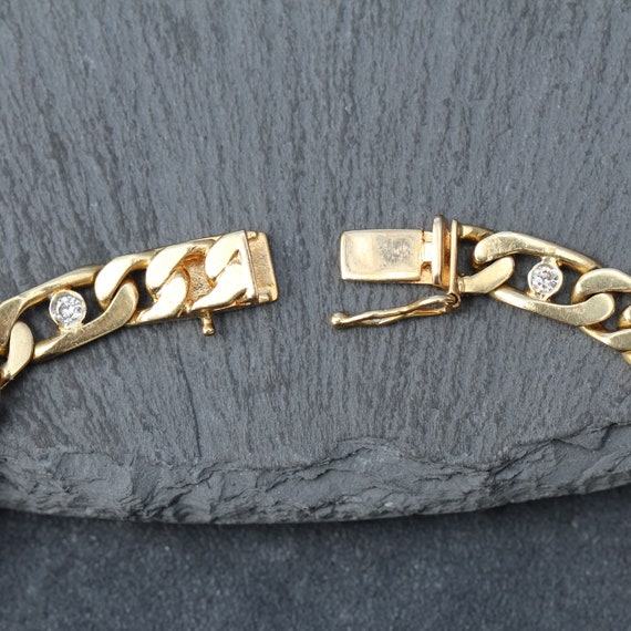 Unique HEAVY 18k Gold + Diamond Curb Link Chain B… - image 6