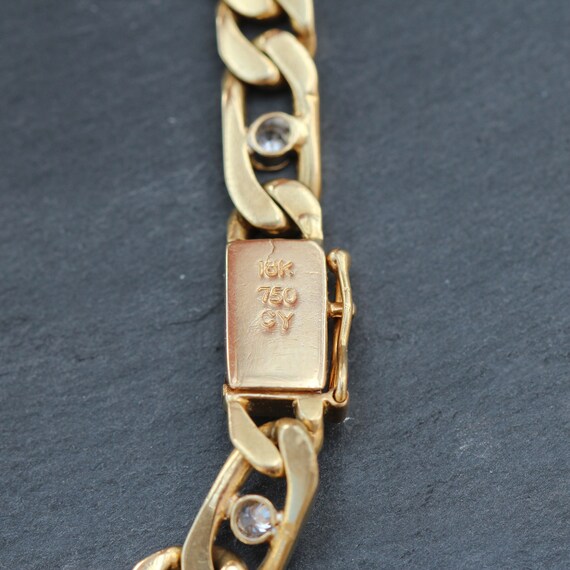 Unique HEAVY 18k Gold + Diamond Curb Link Chain B… - image 4