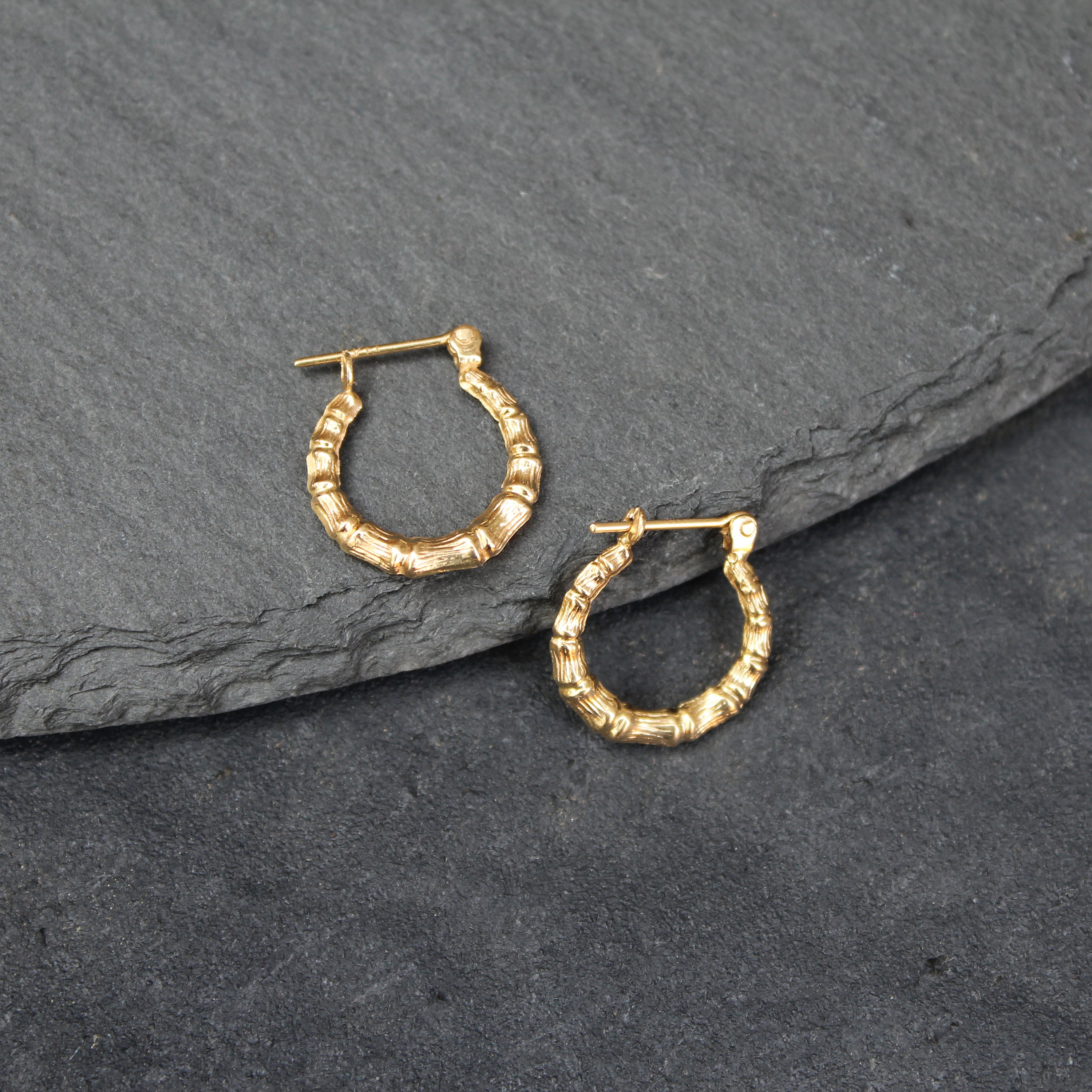 14k Gold Bamboo Style Hoop Earrings Etsy