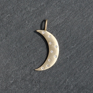 14k Gold + Diamond Crescent Moon Pendant