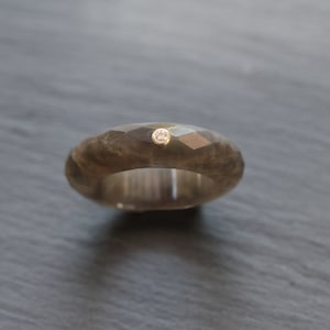 Moonstone Stacking Band Ring with 14k Gold Diamond Accent
