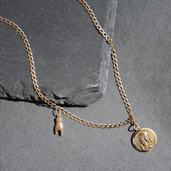 9k Madonna + Cornuto Charm Necklace