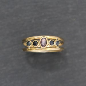 Vintage 18k Gold Sapphire + Ruby Ring