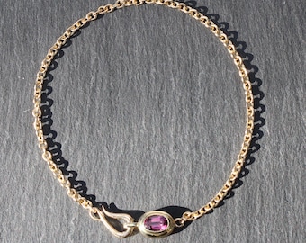 14k Gold + Rhodolite Garnet Station Bracelet