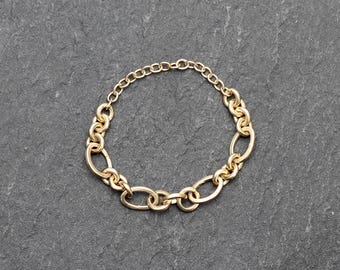 14k Gold Cable + Elongated Link Chain Ring