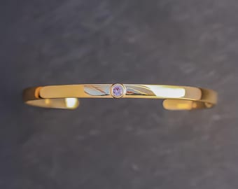 14k Gold + Pink Spinel Cuff Bangle Bracelet