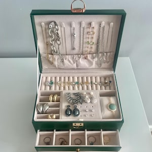 Boîte à bijoux, boîte à bijoux verte, boîte à bijoux noire, voiturier à bijoux, cadeau pour elle, cadeau pour femme, grand organiseur de bijoux, boîte de rangement de bijoux