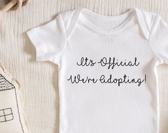 Personalised Adoption Reveal Baby Grow (Announcement, Baby Shower Present or New Arrival Gift) Unisex 100% White Cotton Free P&P.