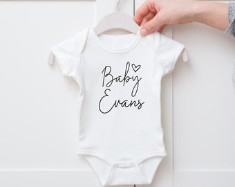 personalised baby grow (baby surname & heart)
