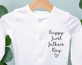 Happy Fathers Day baby gift, cherish forever this adorable personalised baby sleep suit (Dad message plus heart)