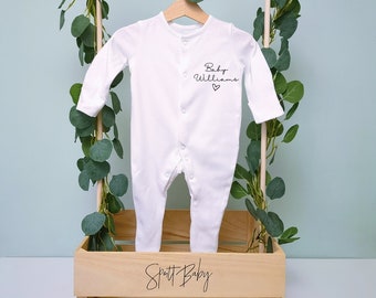 personalised baby sleep suit (baby surname & heart)