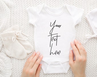 Personalised Baby Grow (Announcement/Reveal, Baby Shower Present or New Arrival Gift) Unisex 100% White Cotton Free P&P.