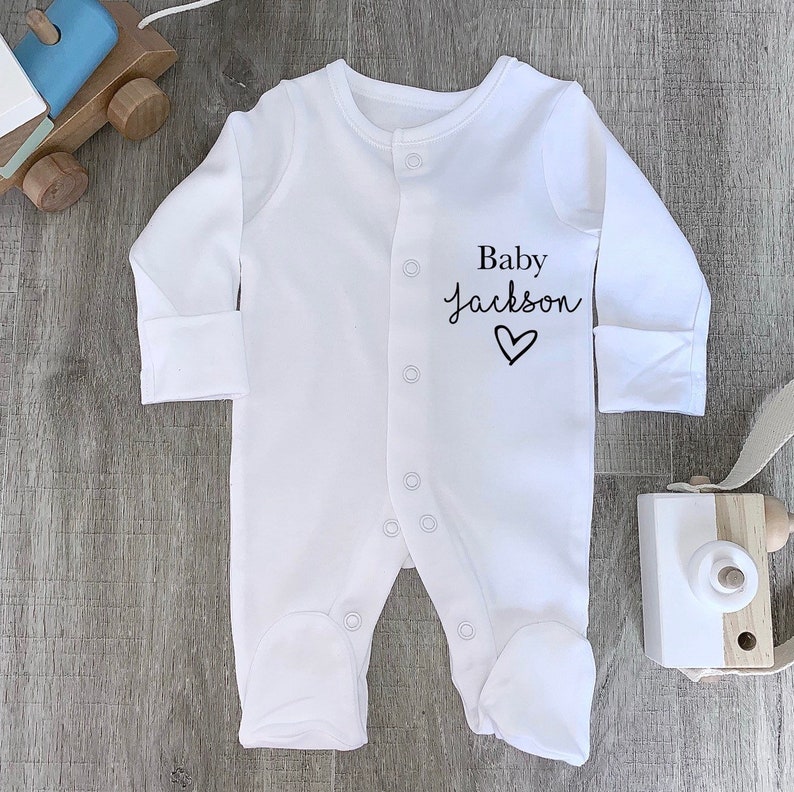 personalised baby sleep suit (baby surname & heart) 