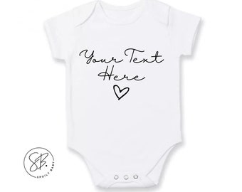Personalised baby vest / grow with heart (short sleeve) Add any text, perfect gift for baby shower or gender reveal with fast free shipping.