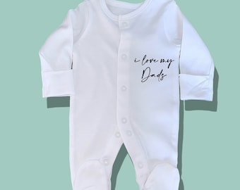 Two Same Sex Parents Sleep Suit (Announcement, Baby Shower Present or New Arrival Gift) Unisex 100% White Cotton Free P&P.