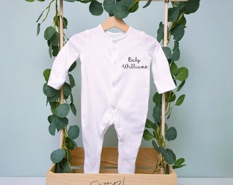 personalised baby sleep suit (baby surname & heart)