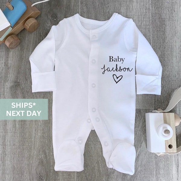 personalised baby sleep suit (baby surname & heart)