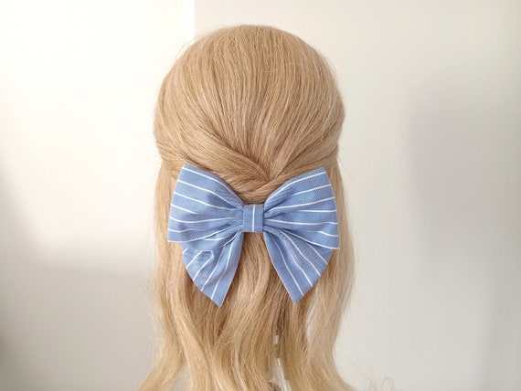 Mega Hairbow, Blue & White Striped Big Bow - Etsy display picture 1