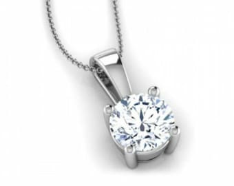 1.00 CT E SI1 Diamond pendant white gold necklace, Anniversary gift, Wedding pendant, Girl gift, Diamond pendant and necklace gift