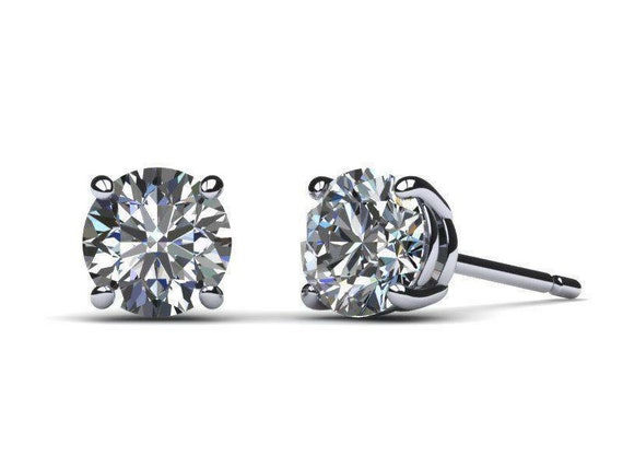 0.82 CT Stud diamond earrings 14K white gold round diamond | Etsy