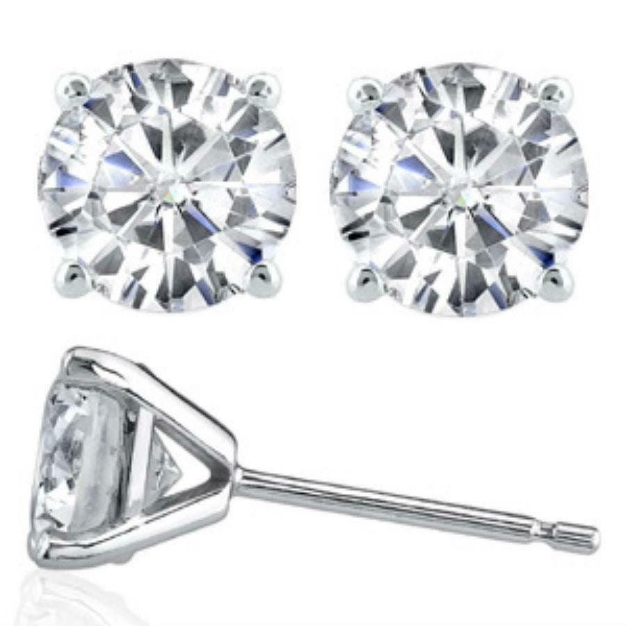 Diamond STUD earrings14K white gold 4.00 CT round diamonds | Etsy