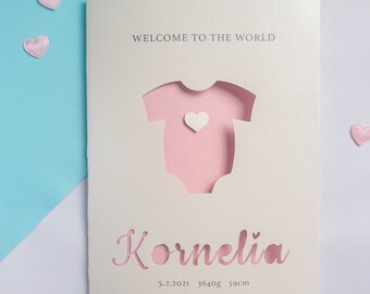 Personalised New Baby card with birth details | Welcome to the world | Handmade new baby card