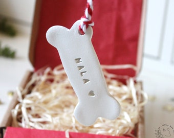 Enfeite de natal de osso de cachorro personalizado, decoração de árvore de natal personalizada para cachorro, enfeite de osso de cachorro, presente de lembrança memorial para cachorro, presente para cachorro no Reino Unido
